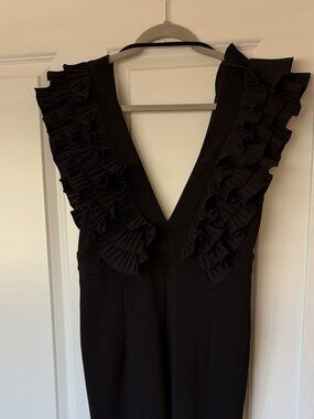Ever After Black Ruffle Plunge V-Neck Jumpsuit, Size L